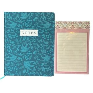 Blue Floral Notebook Notes Journal  and Pink Notepad Set Bundle